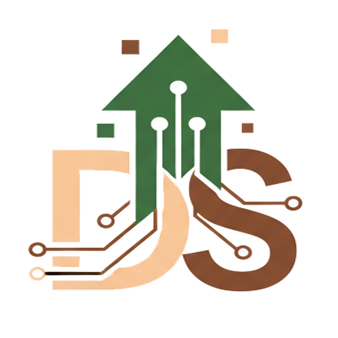 Stylized DS logo with green arrow and circuitry