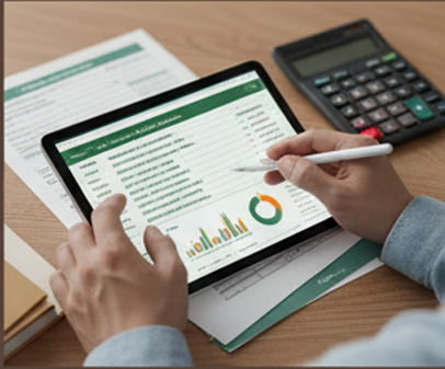 Person analyzing financial dashboard on tablet