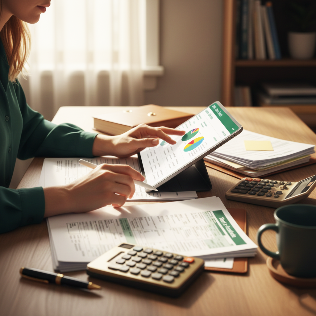 Person reviewing financial charts on tablet